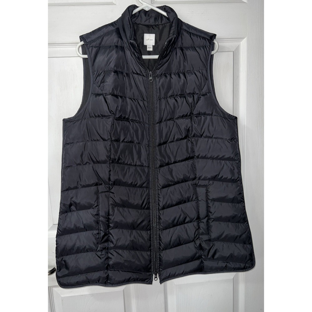 J Jill Down Vest Womens Size Large Black Quilted Puffer Full Zip Lightweight